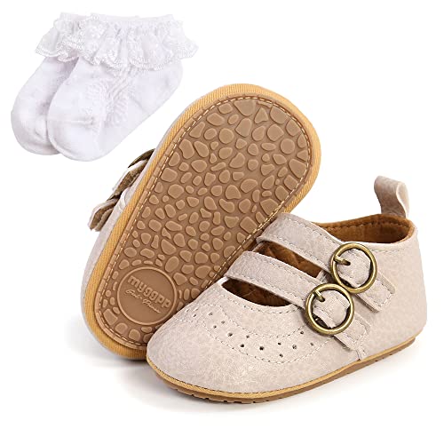 Sehfupoye Mädchen Mary Jane Flache Schuhe - Beige - Größe 0-18 Monate - Rutschfest - Flexibel - Komfortabel - Ideal für Hochzeiten, Babypartys & Alltag von Sehfupoye
