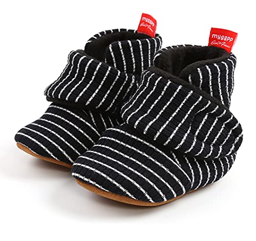 Sehfupoye Kleinkind Baby Jungen Mädchen Baumwolle Booties Schuhe Gestreifte Weiche Sohle Neugeborene Erste Wanderschuhe Warme Fleece Stiefel 12-18M von Sehfupoye