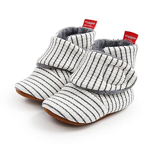 Sehfupoye Kleinkind Baby Jungen Mädchen Baumwolle Booties Schuhe Gestreifte Weiche Sohle Neugeborene Erste Wanderschuhe Warme Fleece Stiefel 12-18M von Sehfupoye