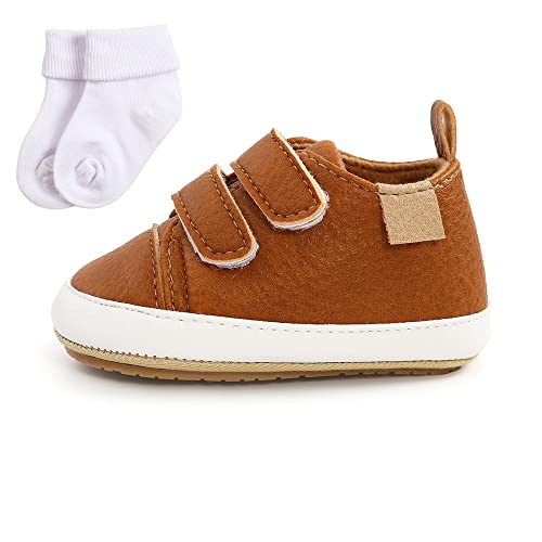 Sehfupoye Baby Mädchen Jungen Turnschuhe Kleinkind PU Leder erste Walking Schuhe Kleinkind Neugeborenes Prewalker Turnschuhe für 6-12 Monate mit Socke von Sehfupoye
