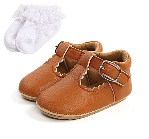 Sehfupoye Baby Mary Jane Erste Wanderschuhe Baby Jungen Mädchen Prinzessin Weiche Sohle Kleinkind Schuhe Turnschuhe Säuglings PU Leder Prewalker für 0-18 Monate mit Socke von Sehfupoye