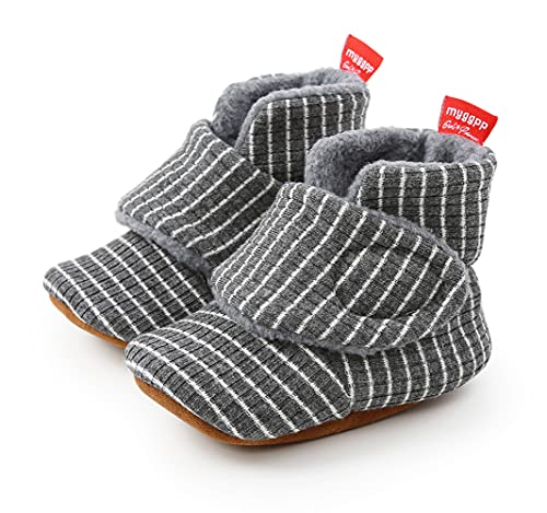 Sehfupoye Kleinkind Baby Jungen Mädchen Baumwolle Booties Schuhe Gestreifte Weiche Sohle Neugeborene Erste Wanderschuhe Warme Fleece Stiefel 0-6M von Sehfupoye