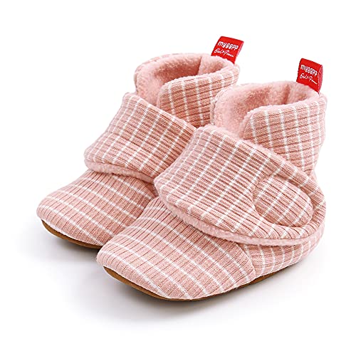 Sehfupoye Kleinkind Baby Jungen Mädchen Baumwolle Booties Schuhe Gestreifte Weiche Sohle Neugeborene Erste Wanderschuhe Warme Fleece Stiefel 12-18M von Sehfupoye