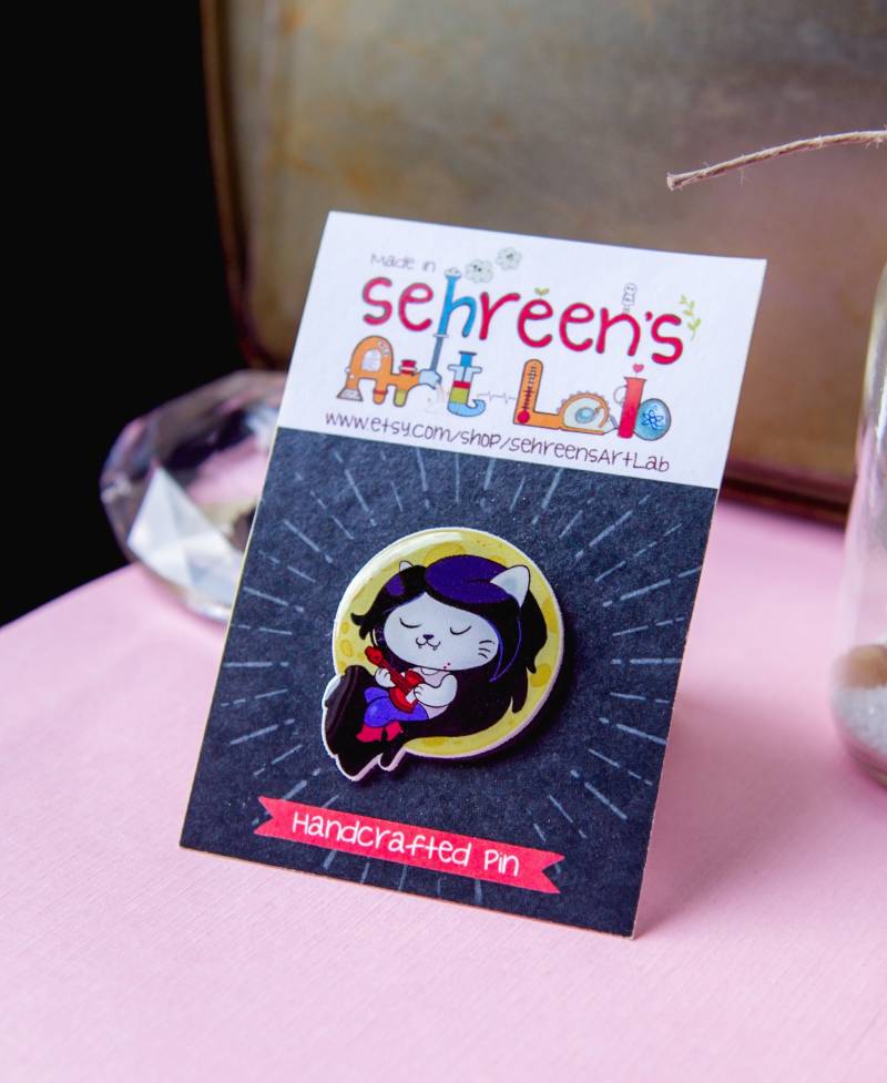 Marceline Katze Version Acryl Handgemachte Pin- Halloween-Süße Kawaii Anstecknadel -Gothic Musik Geschenk -Katzenliebhaber -Geschenk Für Sie von SehreensArtLab