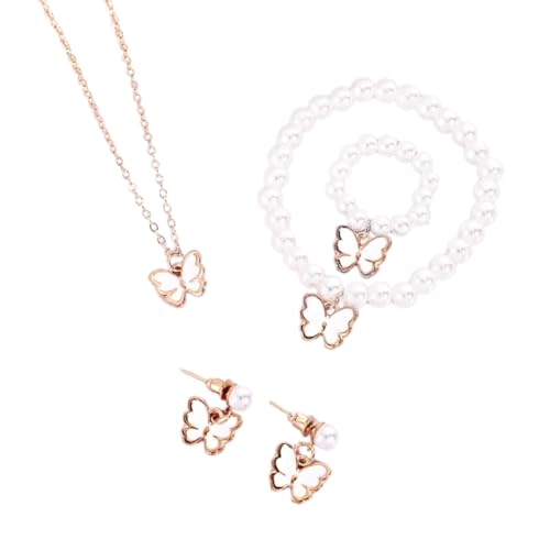 Modisches Schmuck-Set mit Kunstperlen, einzigartiges Schmetterlings-Imitations-Perlen-Schmuck-Set für kleine Mädchen von Sehuby