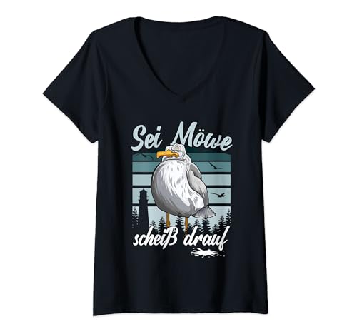 Damen Sei Möwe scheid drauf - Norddeutsches Möwen T-Shirt T-Shirt mit V-Ausschnitt von Sei Möwe scheid drauf - Norddeutsches Möwen Shirt