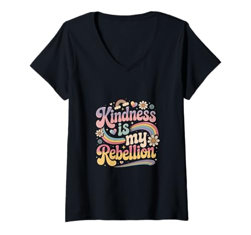Damen Freundlichkeit ist Meine Rebellion Retro Groovy Gütige T-Shirt mit V-Ausschnitt von Sei freundlich, verbreite Liebe Retro-Friedenslieb
