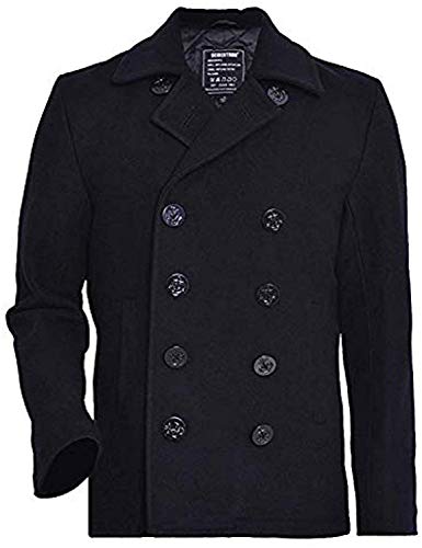 Seibertron Herren Wollmantel PEA Coat USN Marine Jacke Herren Navy Peacoat Mantel Winterjacke Übergangsjacke (Black, L) von Seibertron