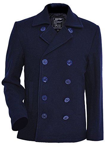 Seibertron Herren Wollmantel PEA Coat USN Marine Jacke Herren Navy Peacoat Mantel Winterjacke Übergangsjacke Blau 4XL von Seibertron