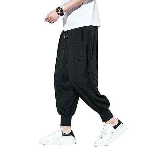 Seidarise Haremshose für Herren, Hip-Hop-Jogginghose, weites Bein, leger, Haremshose, Leinen, japanisches Yoga, Z-schwarz, Groß von Seidarise