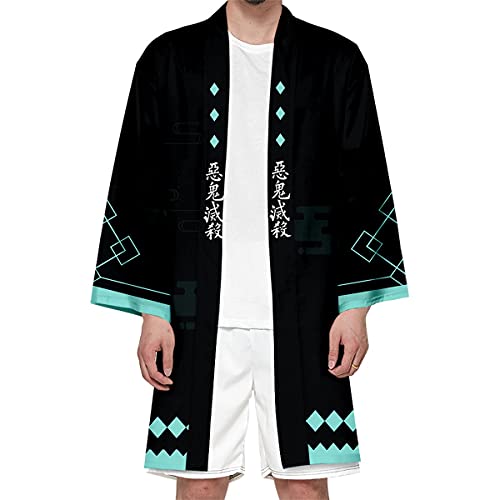 Seidarise Herren Demon Slayer Haori, Lange Kimono Cardigan Jacke Japanischer Stil Flying Crane Sieben Ärmel Open Front Mantel - - Medium von Seidarise