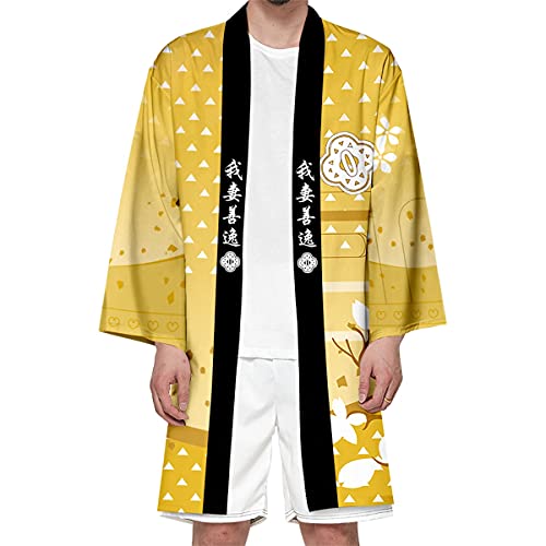 Seidarise Herren Demon Slayer Haori, Lange Kimono Cardigan Jacke Japanischer Stil Flying Crane Sieben Ärmel Open Front Mantel - - X-Small von Seidarise