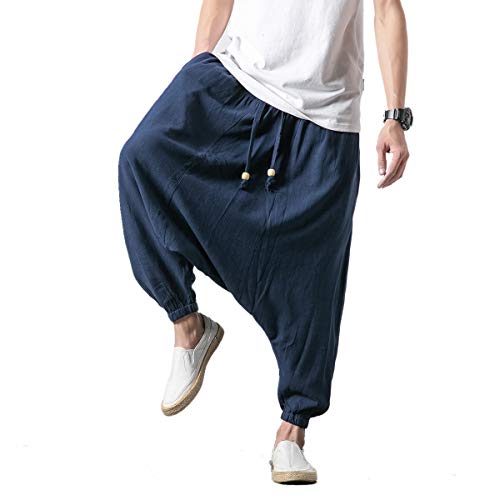 Seidarise Herren Drop Crotch Hose, Haremshose, Genie Pants Plus Size Harem Jogge Ballon Yoga - Blau - X-Groß von Seidarise