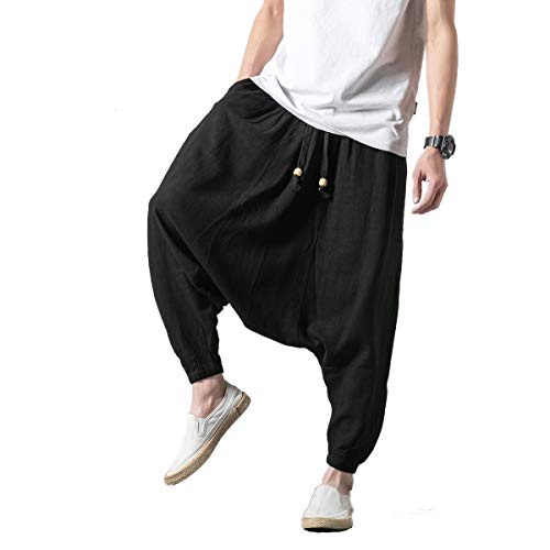 Seidarise Herren Drop Crotch Hose, Haremshose, Genie Pants Plus Size Harem Jogge Ballon Yoga - Schwarz - X-Groß von Seidarise