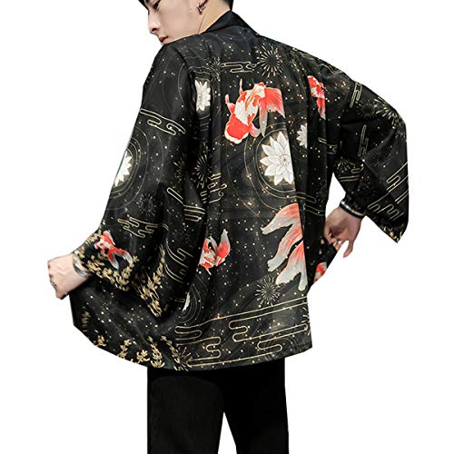 Seidarise Herren Haori Jacket Kimono Cardigan Yukata Noragi Happi Coat, 1 - Schwarz 5, XXL von Seidarise