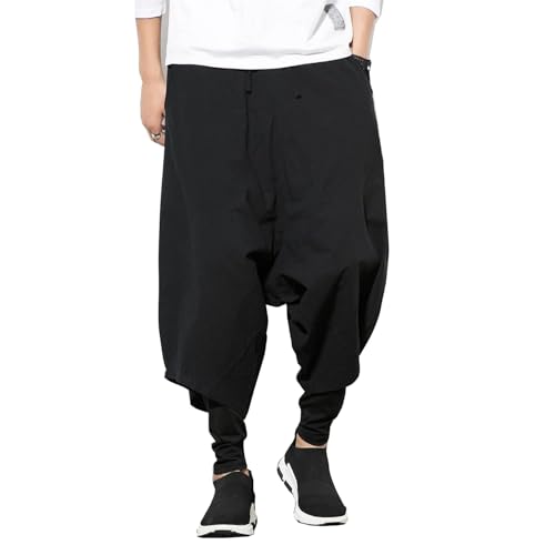 Seidarise Herren Haremshose Hip Hop Jogger Baggy Wide Leg Pants Casual Harem Linen Japan Yoga - Schwarz - Klein von Seidarise