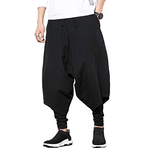 Seidarise Herren Haremshose Hip Hop Jogger Baggy Wide Leg Pants Casual Harem Linen Japan Yoga - Schwarz - X-Groß von Seidarise