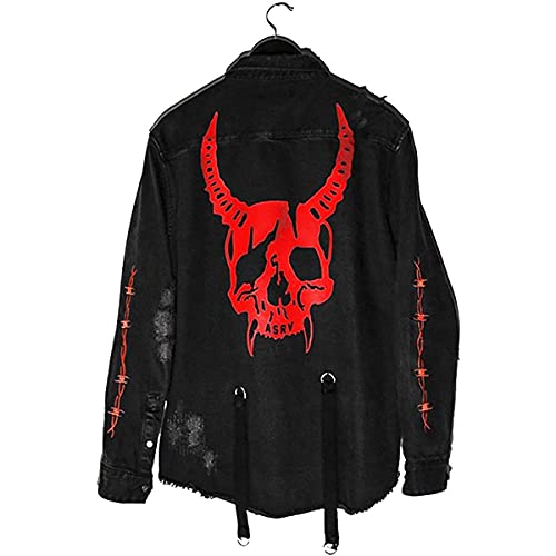 Seidarise Herren Jeansjacke Schwarz Jeans Hip Hop Oversized Cropped Streetwear Mantel, skelett, Large von Seidarise