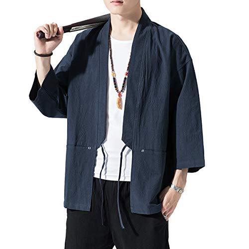 Seidarise Kimono Herren Traditionelle Japanische Kleidung Herren Weste Noragi Jacke Yukata Jacke Haori, zb-grau, XXL von Seidarise