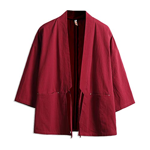 Seidarise Herren Kimono Cardigan Noragi Jacke Japanische Yukata Mantel Haori Übergröße - Rot - Mittel von Seidarise