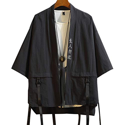 Seidarise Herren Kimono Cardigan Noragi Jacke Japanische Yukata Mantel Haori Übergröße - Schwarz - XX-Large von Seidarise