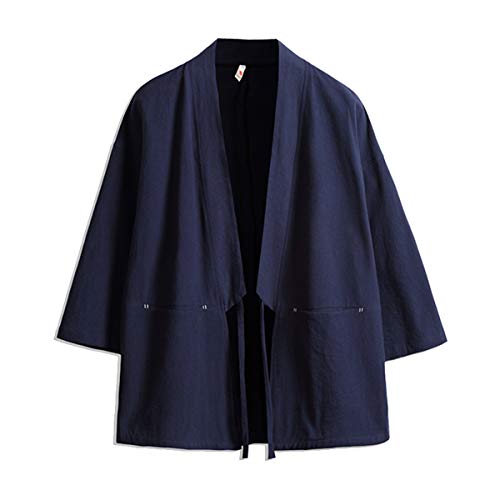 Seidarise Herren Kimono Traditionelle japanische Kleidung Männliche Strickjacke Noragi Jacke Yukata Mantel Haori, Marineblau, XL von Seidarise
