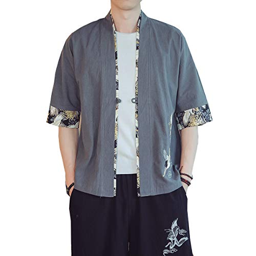 Seidarise Herren Kimono Cardigan Noragi Jacke Japanischer Yukata Mantel Haori Übergröße - - XX-Large von Seidarise