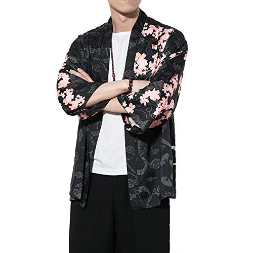 Seidarise Herren-Kimono-Cardigan mit sieben Ärmeln, einfarbig, Vorderseite offen - - Groß von Seidarise