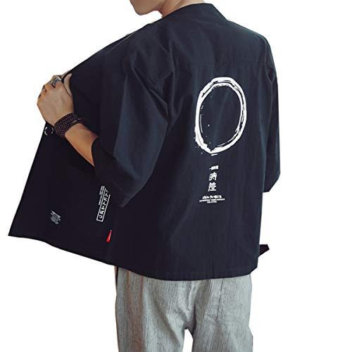 Seidarise Herren Kimono Traditionelle Japanische Kleidung Männliche Strickjacke Noragi Jacke Yukata Mantel Haori, R2-schwarz, XX-Large von Seidarise