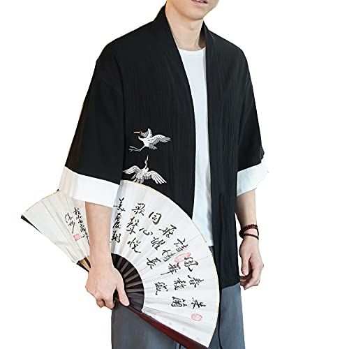 Seidarise Herren Kimono Traditionelle Japanische Kleidung Männliche Strickjacke Noragi Jacke Yukata Mantel Haori, T-62black, Large von Seidarise