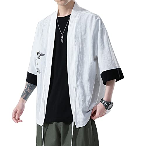 Seidarise Herren Kimono Traditionelle Japanische Kleidung Männliche Strickjacke Noragi Jacke Yukata Mantel Haori, T-62white, Small von Seidarise