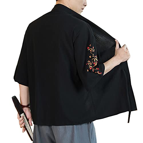 Seidarise Herren Kimono Traditionelle Japanische Kleidung Männliche Strickjacke Noragi Jacke Yukata Mantel Haori, T-63black, Medium von Seidarise