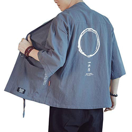 Seidarise Herren Kimono Traditionelle Japanische Kleidung Männliche Strickjacke Noragi Jacke Yukata Mantel Haori, R2-Dunkelgrau, Large von Seidarise