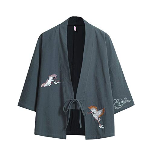 Seidarise Herren-Kimono, traditionelle japanische Kleidung, Noragi-Jacke, Yukata-Jacke, Haori, Grün (S-Green), Grande von Seidarise