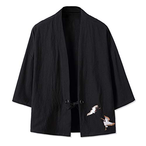 Seidarise Herren Kimono Traditionelle japanische Kleidung Männliche Strickjacke Noragi Jacke Yukata Mantel Haori, T-black, XX-Large von Seidarise