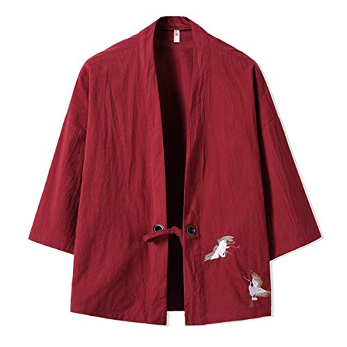Seidarise Herren Kimono Traditionelle japanische Kleidung Männliche Strickjacke Noragi Jacke Yukata Mantel Haori, T-rot, XX-Large von Seidarise