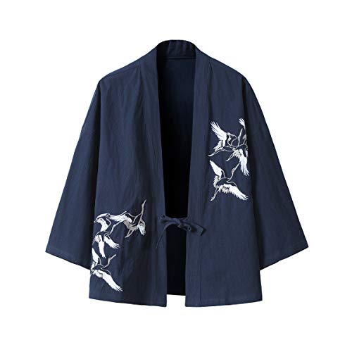 Seidarise Herren Kimono Traditionelle japanische Kleidung Männliche Strickjacke Noragi Jacke Yukata Mantel Haori, T1-Marineblau, X-Klein von Seidarise