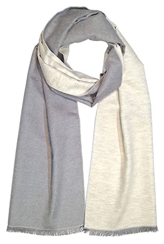 SEABRIGHT Schal 100% Seide Seidenflanell Seidenschal Flauschig Warm Dick SC-S-SD-2106-3 Unifarbe Unifarbig Grau Weiss von Seidenflanell, Silk Flannel by SeaBright