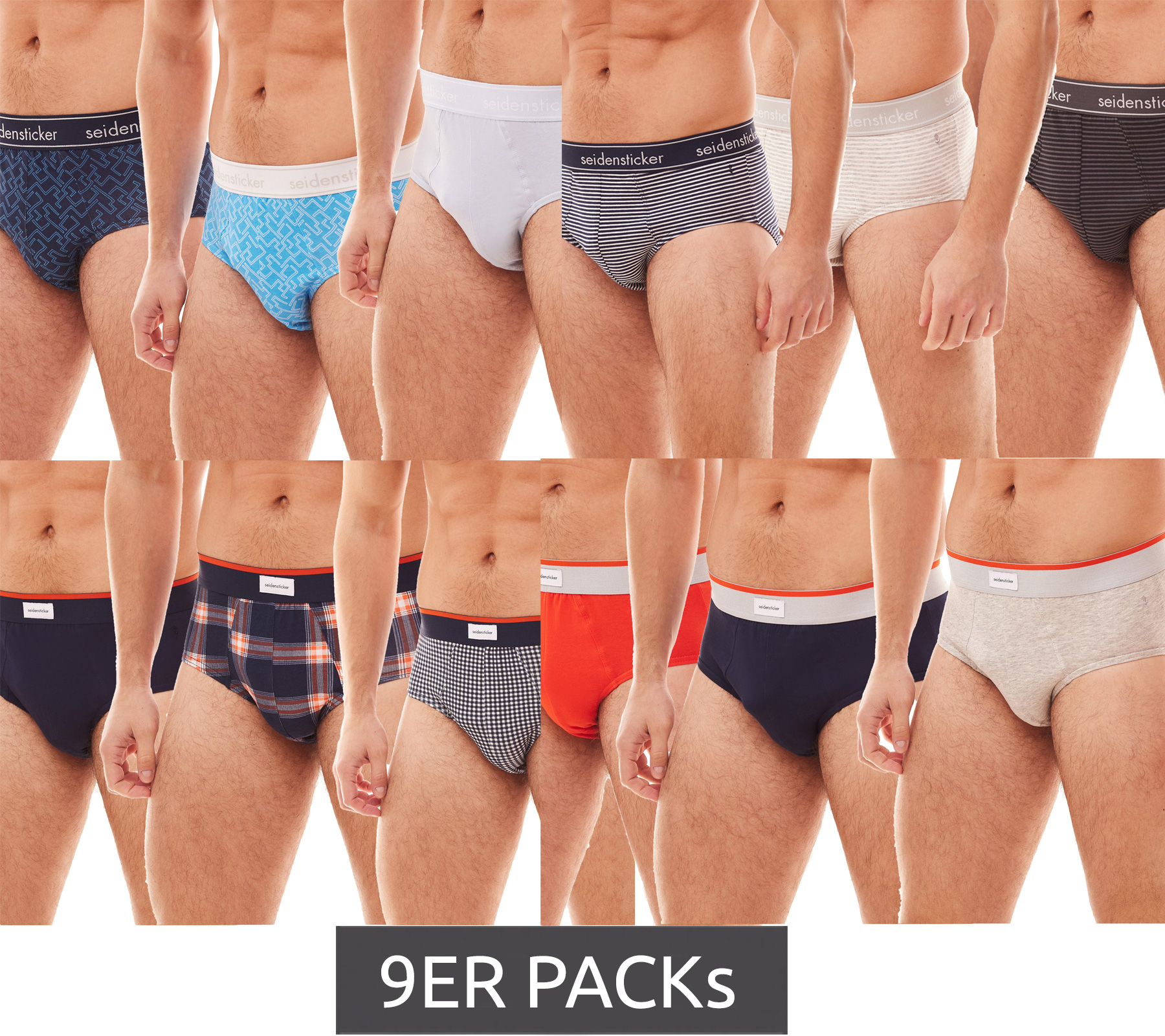 9er Pack seidensticker Cotton Flex Brief Slips Unterwäsche für Herren mit Logo-Bund Unterhose von Seidensticker