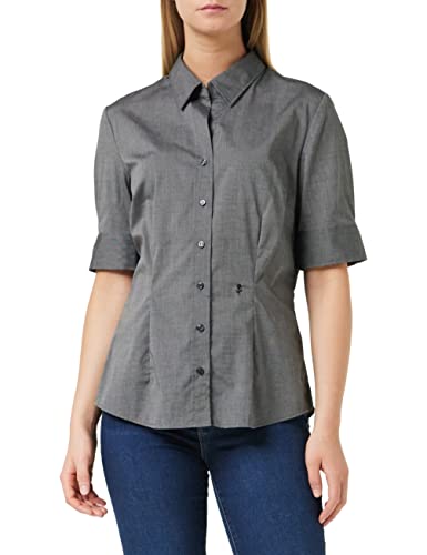 Seidensticker Damen City Uni Bügelfrei Schmal Taillierte Hemdbluse - Slim Fit Kurzarm 100% Baumwolle, Grau, 44 EU von Seidensticker