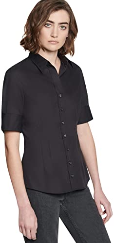 Seidensticker Damen City Uni Bügelfrei Schmal Taillierte Hemdbluse - Slim Fit Kurzarm 100% Baumwolle, Schwarz, 40 EU von Seidensticker