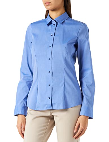 Seidensticker Damen City Langarm Regular Fit Uni Bügelfrei Bluse, Mittelblau, 48 EU von Seidensticker