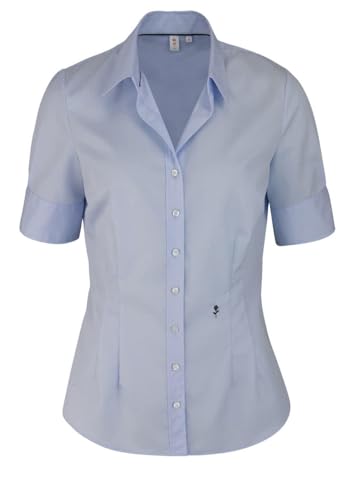 Seidensticker Damen Bluse - Bügelfreie Schmal Taillierte Hemdbluse - Slim Fit - Hemdbluse - Kurzarm - 100% Baumwolle, Bluse, Blau (Blau 11) von Seidensticker