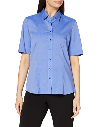 Seidensticker Damen City Kurzarm Regular Fit Uni Bügelfrei Hemdbluse, Mittelblau, 36 EU von Seidensticker