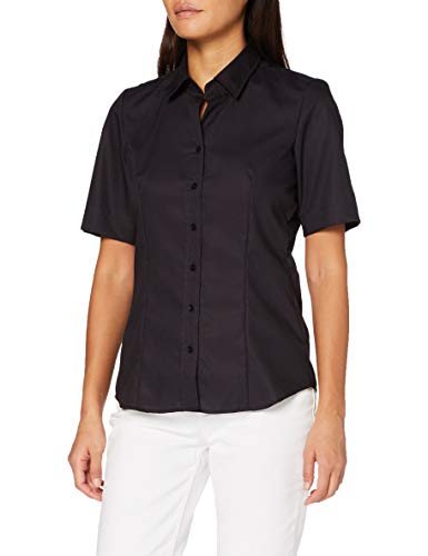 Seidensticker Damen City Kurzarm Regular Fit Uni Bügelfrei Hemdbluse, Schwarz, 42 EU von Seidensticker