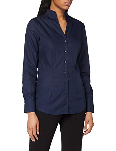 Seidensticker Damen City Langarm Slim Fit Kelchkragen Bügelfrei Bluse, Dunkelblau (18), 38 EU von Seidensticker