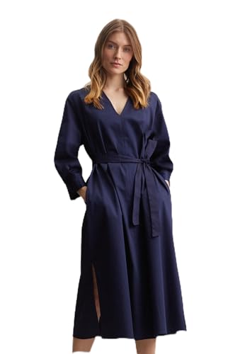 Seidensticker Damen Blusenkleid Maxi - Blusenkleid mit Bindegürtel und V-Ausschnitt - Regular Fit – Stretch - Langarm – Baumwollmischung von Seidensticker