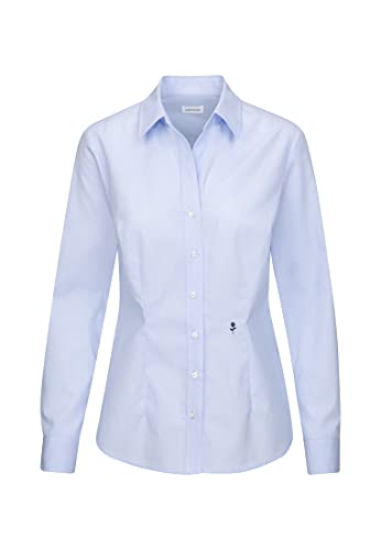 Seidensticker Slim Fit Bluse Langarm Offener Kragen Streifen hellblau Größe 34 von Seidensticker