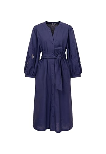Damen Kleid Regular 7/8-Arm Stehkragen 65% Baumwolle 35% Leinen/Flachs von Seidensticker