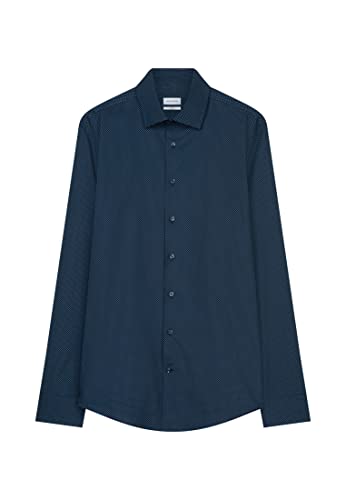 Seidensticker Herren Business-Hemd - Extra Slim Fit - Bügelfrei - Kent-Kragen - Langarm - Print - 100% Baumwolle, Dunkelblau, 41 EU von Seidensticker